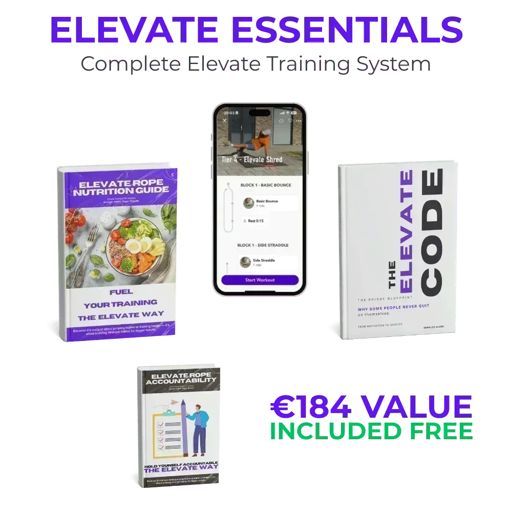 Elevate Essentials training system with nutrition guide, workout app, accountability book, and The Elevate Code — €184 value free