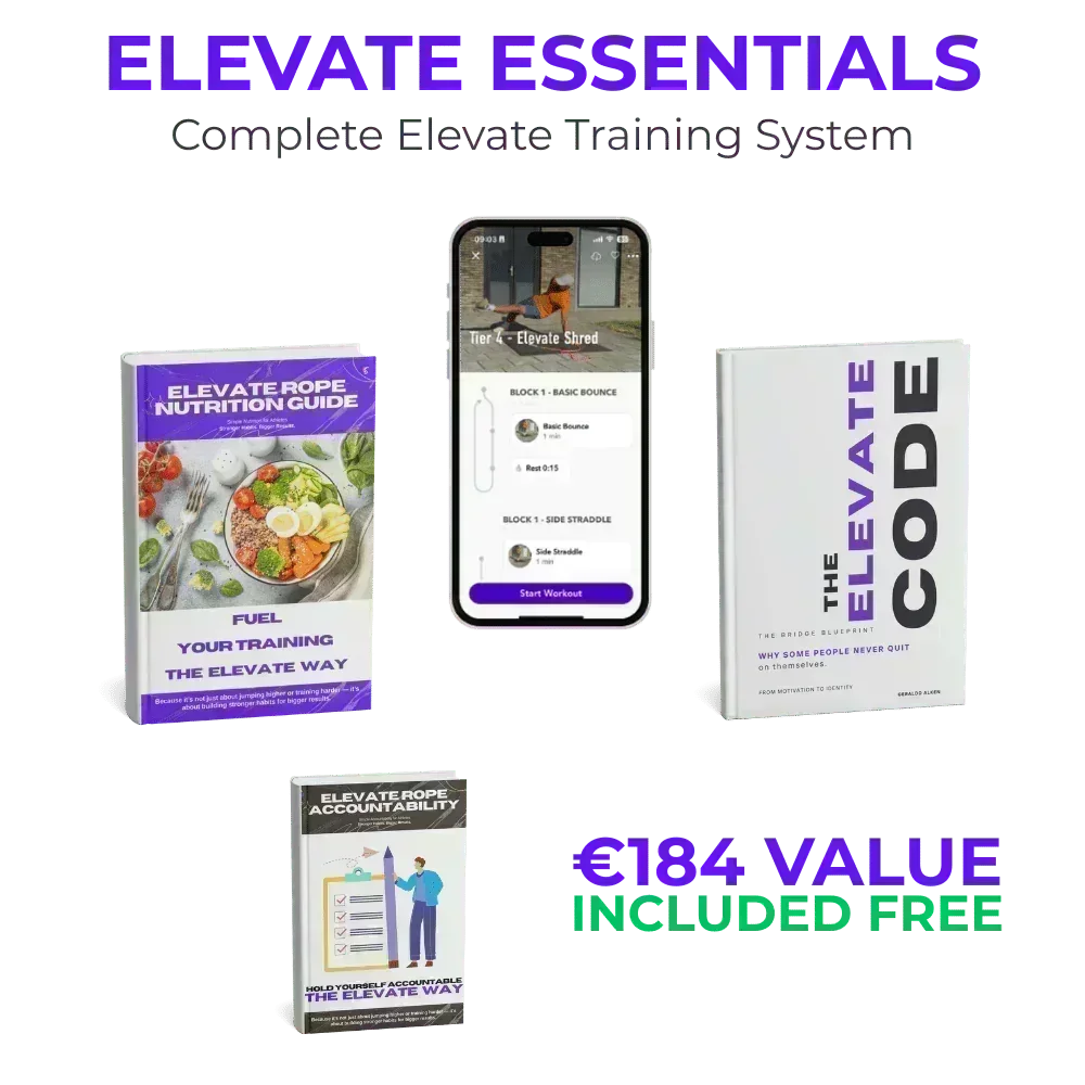 Elevate Essentials training system with nutrition guide, workout app, and accountability tools for jump rope fitness