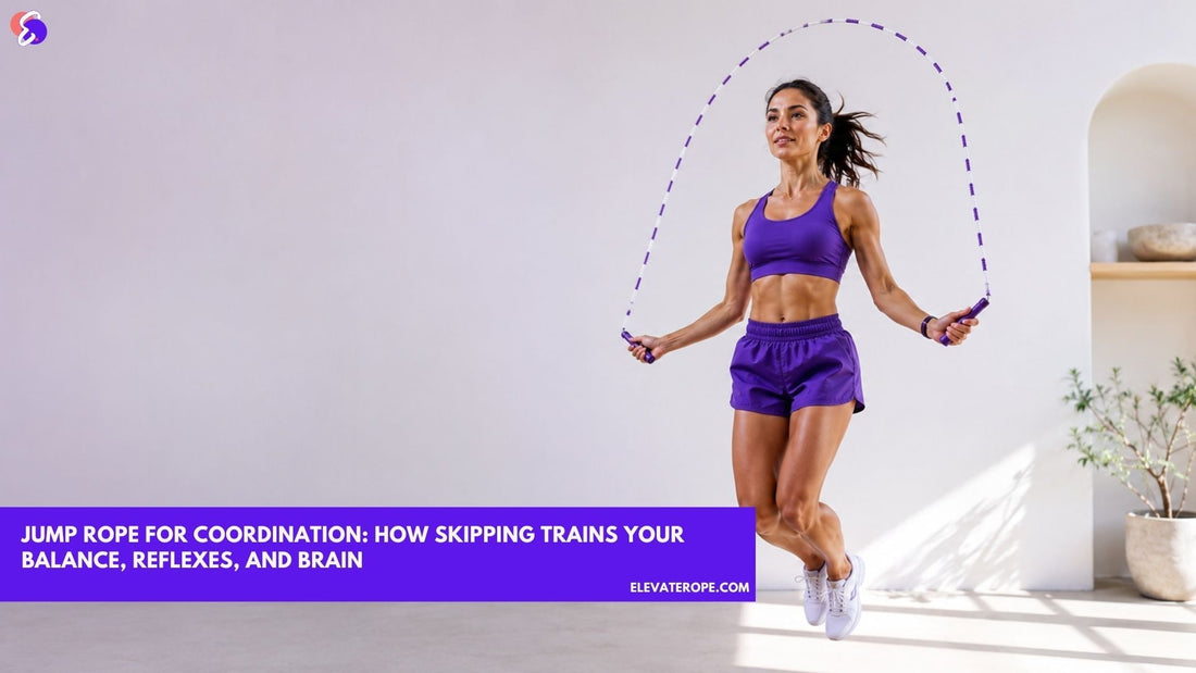 erson jump rope coordination training mid-jump with a beaded rope