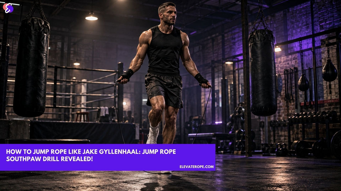 Athlete performing a Southpaw jump rope workout with boxer step footwork inside a cinematic boxing gym.