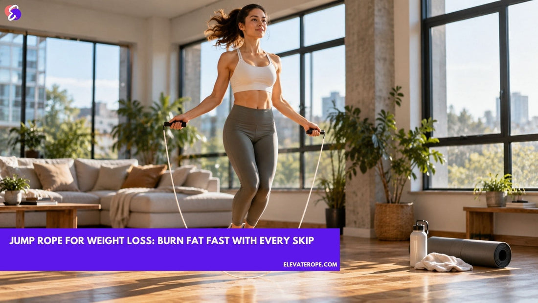 Woman uses a jump rope for weight loss during a bright home workout.