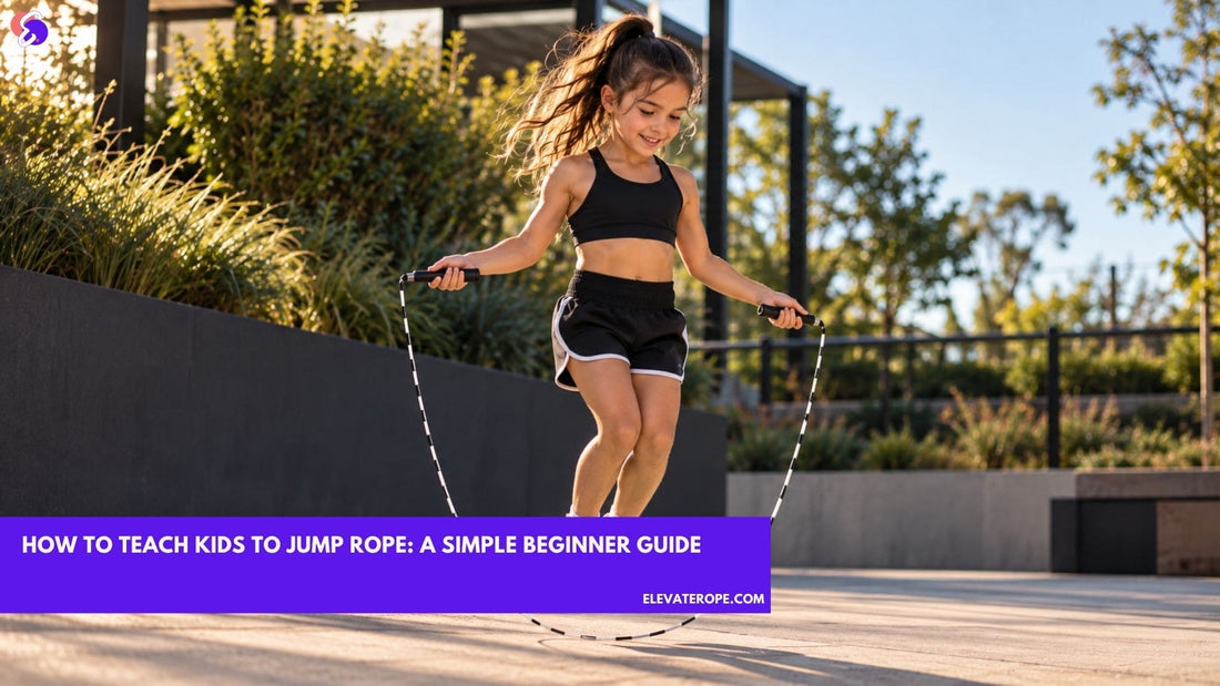 Young girl practices jump rope for kids outdoors with a simple beginner rhythm.