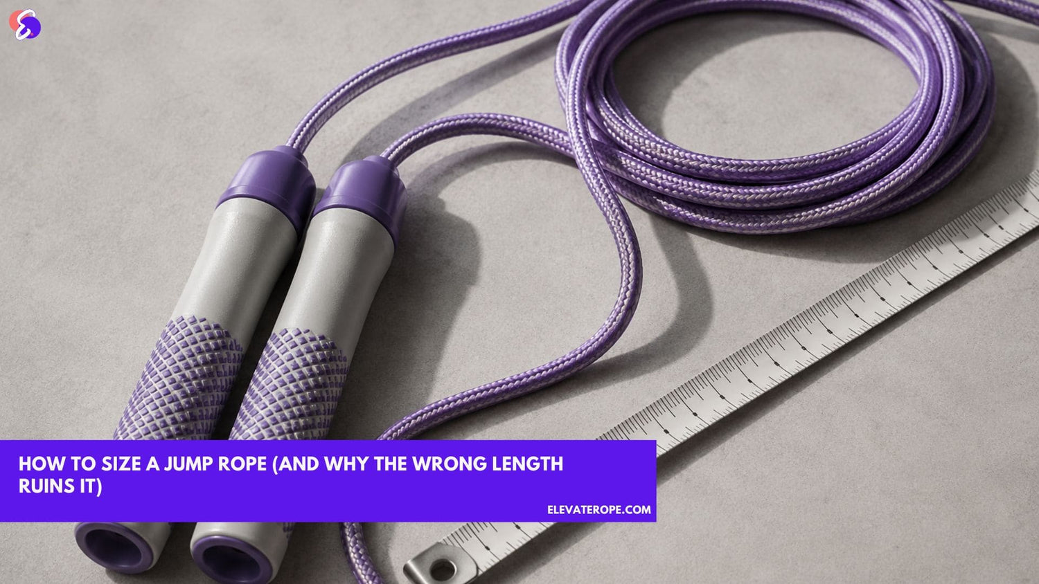Measuring a jump rope length against a tape measure to find the correct size for height