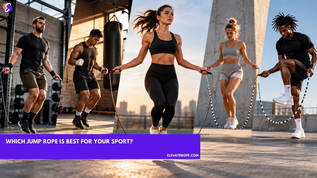 Five athletes using a jump rope for CrossFit, boxing, HIIT and freestyle training