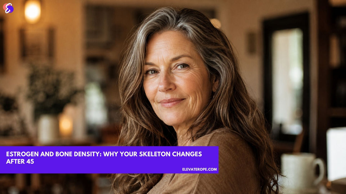 Confident woman around 50 in warm light, illustrating estrogen and bone density after 45