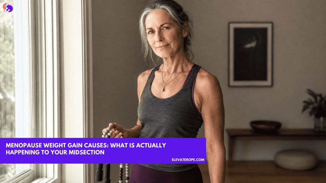 Confident woman in her fifties holding a jump rope, calm and at ease