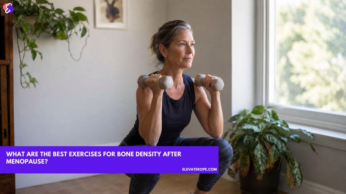 Woman over 50 doing dumbbell squats as exercise for bone density after menopause