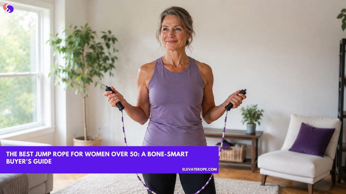 Confident woman over 50 holding a beaded jump rope at home