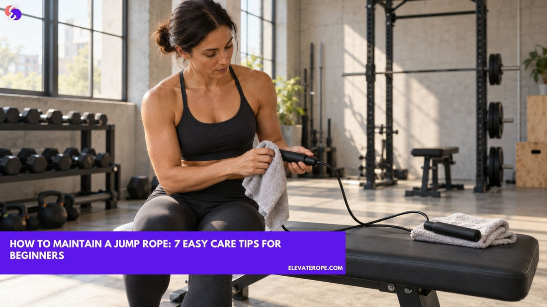 Athlete cleaning a jump rope handle with a soft cloth as part of regular jump rope maintenance