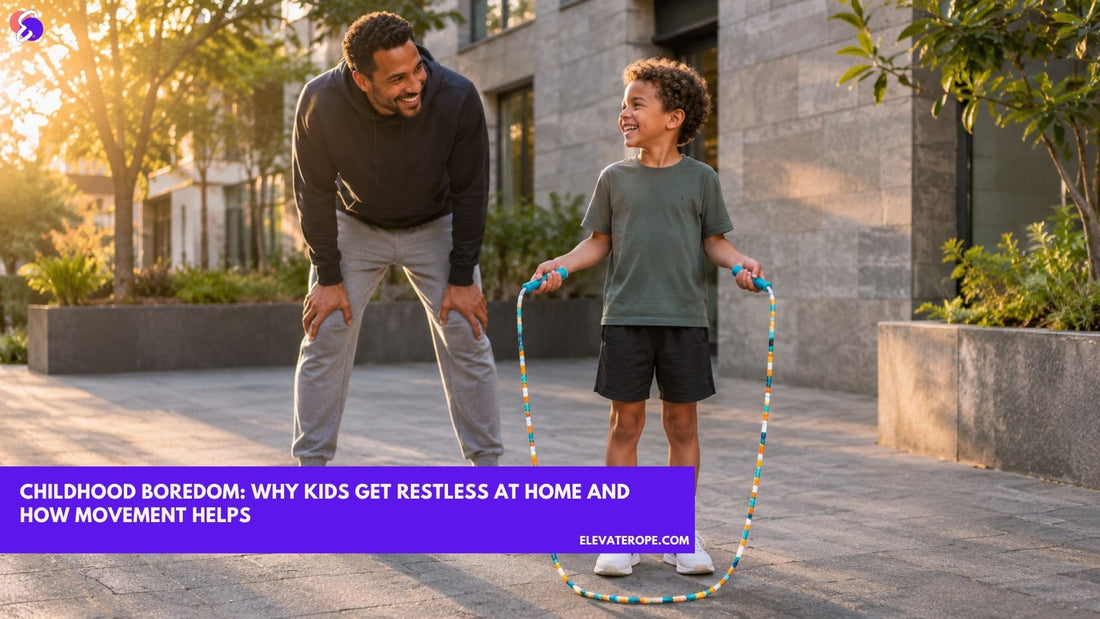 Parent and child preparing to play jump rope together, showing an active response to childhood boredom.