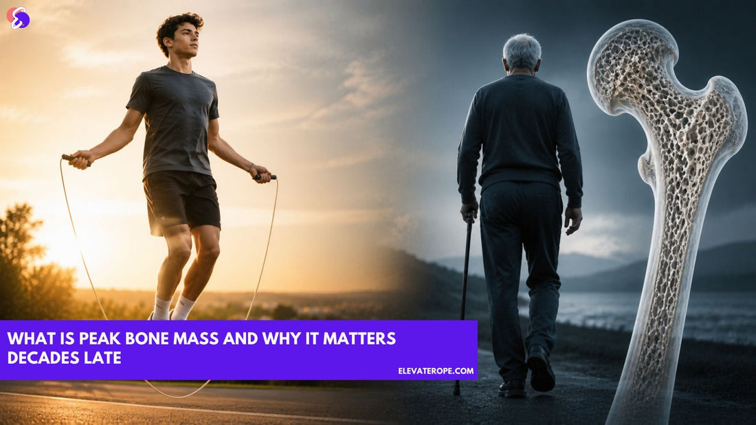 Young vs older adult comparison showing how early peak bone mass impacts bone strength later in life