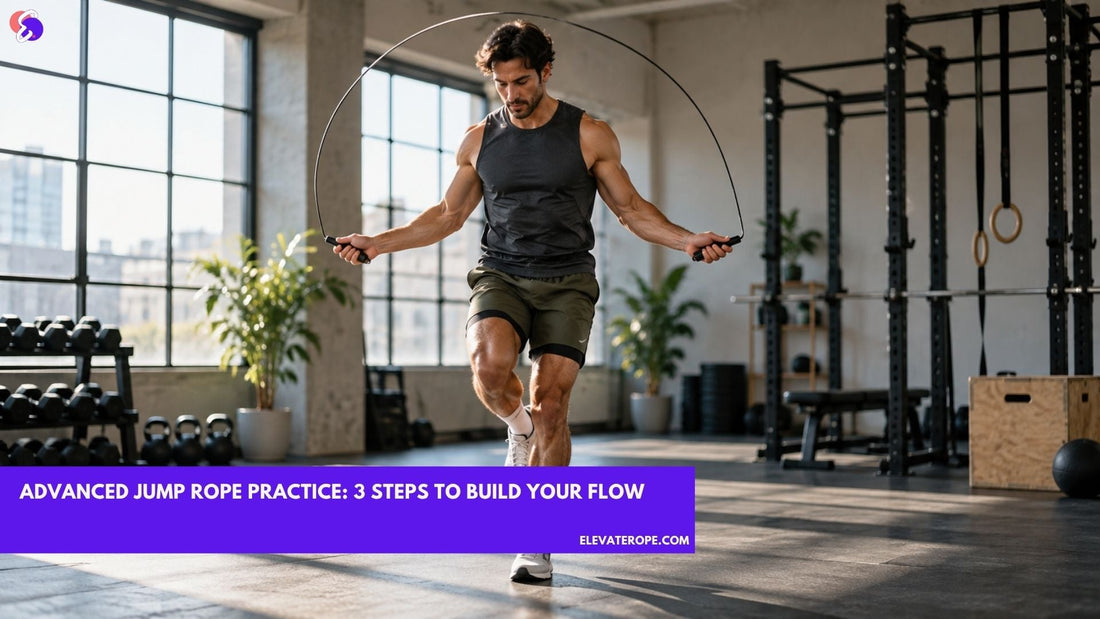 Athlete performing advanced jump rope practice with freestyle footwork in a modern gym
