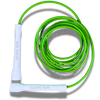 Green jump rope with white handles labeled Elevate Rope, coiled on a neutral background